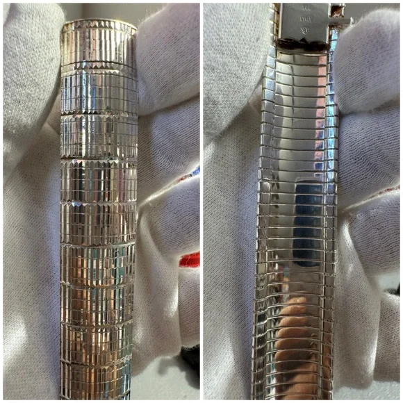 925 Sterling Silver Italy Diamond Cut Pattern Band Wide Bracelet